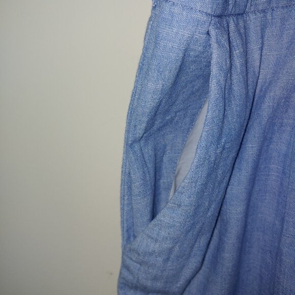 J.Crew Denim Spaghetti Straps Wide Leggs Chambray Blue Jumpsuit Size 18 - Picture 5 of 8